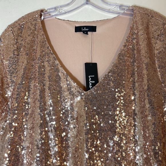 NWT Lulus Light Up The Night Champagne Sequin Shift Dress - Picture 5 of 12
